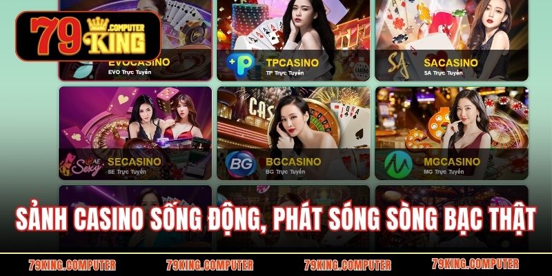 Sảnh casino sống động, phát sóng từ sòng bạc thật
